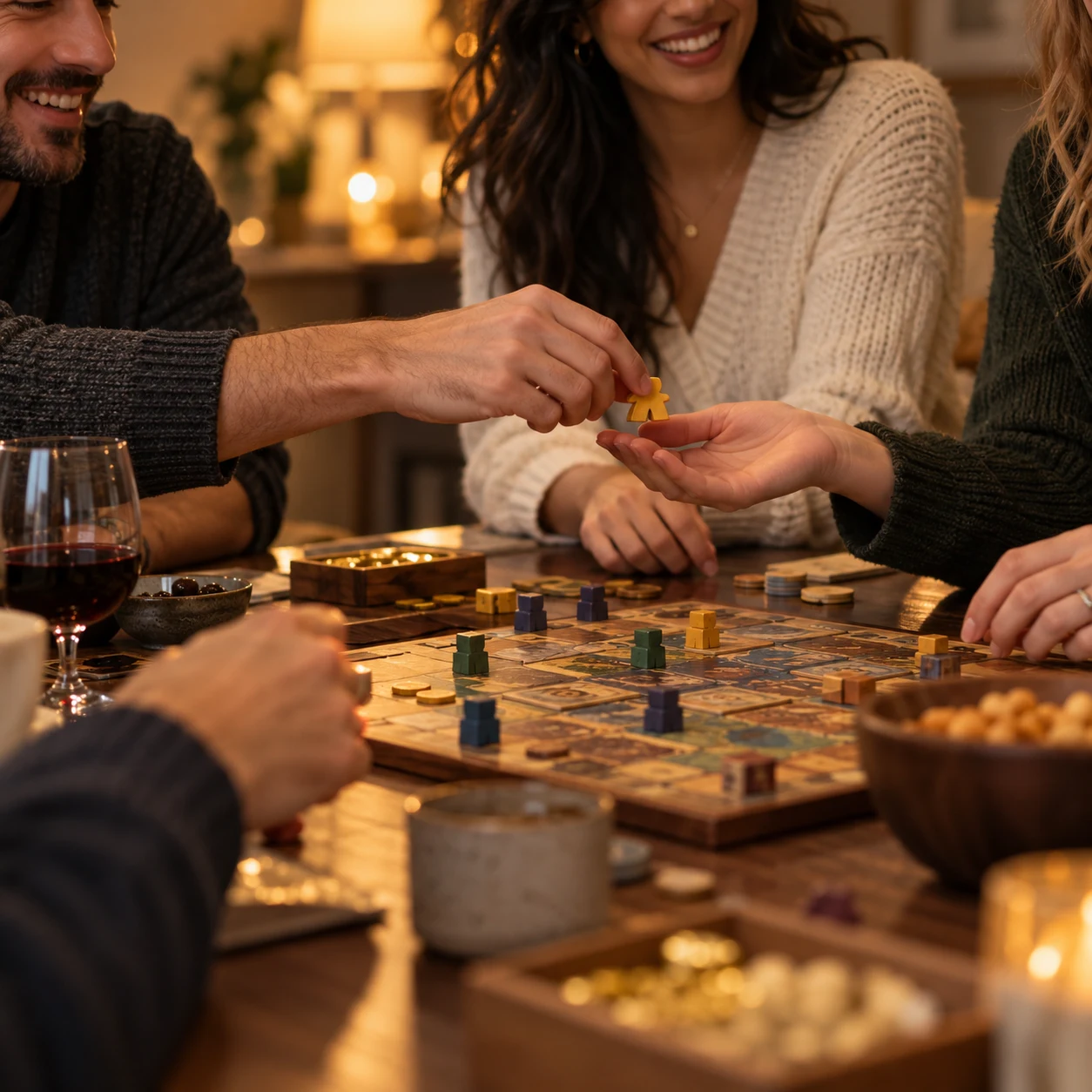 Amigos comparten un momento de juego alrededor de la mesa